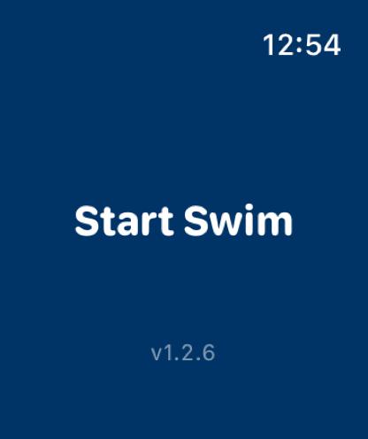 Apple Watch showing 'Start Swim' button on a dark navy screen